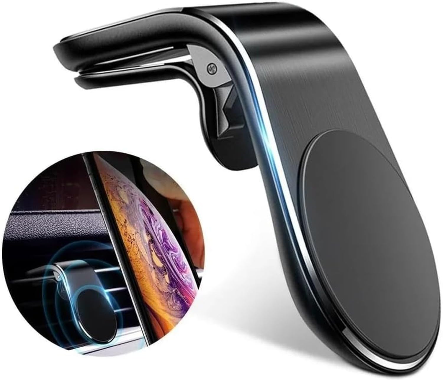Soporte magnético para móvil en salpicadero Coche, Clip Rejilla ventilación, sujeción teléfono Smartphone 360º,
