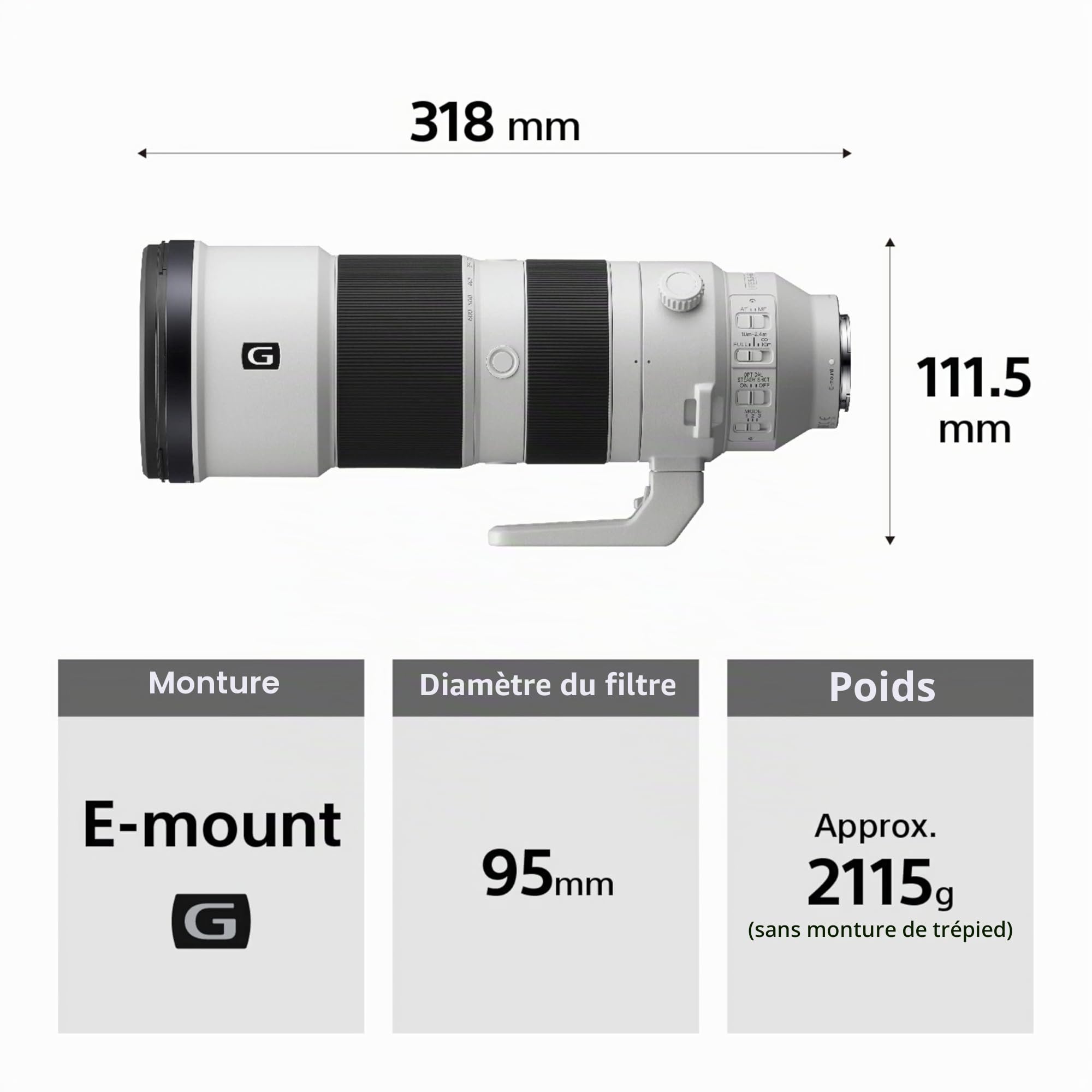 Sony SEL200600G – 200-600 mm F5.6-6.3 G télézoom pour plein format et APS-C (grande portée, monture E, idéal pour le sport et la faune, compatible avec la série A7, ZV-E10, A6400, A6700)