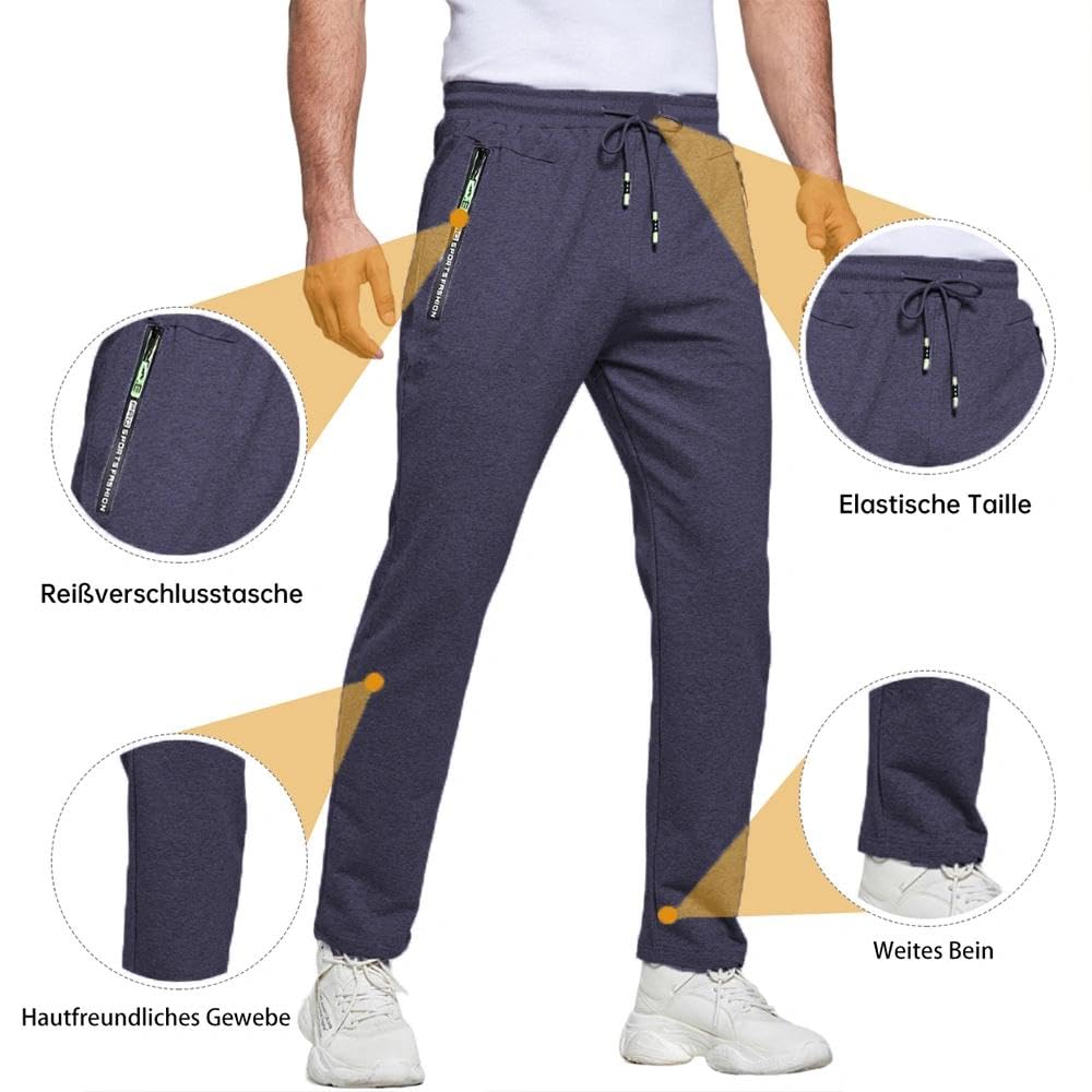 ZOXOZ Pantaloni Sportivi Uomo Cotone con Tasche Zip Elastico in Vita con Coulisse