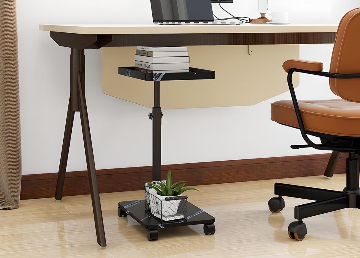 Comeon Sofa Bed Side Table, Adjustable Height Couch Side Table TV Tray Table Small Coffee Table for Bedroom Living Room (Black and Gold Grain up and Down Version,Square)