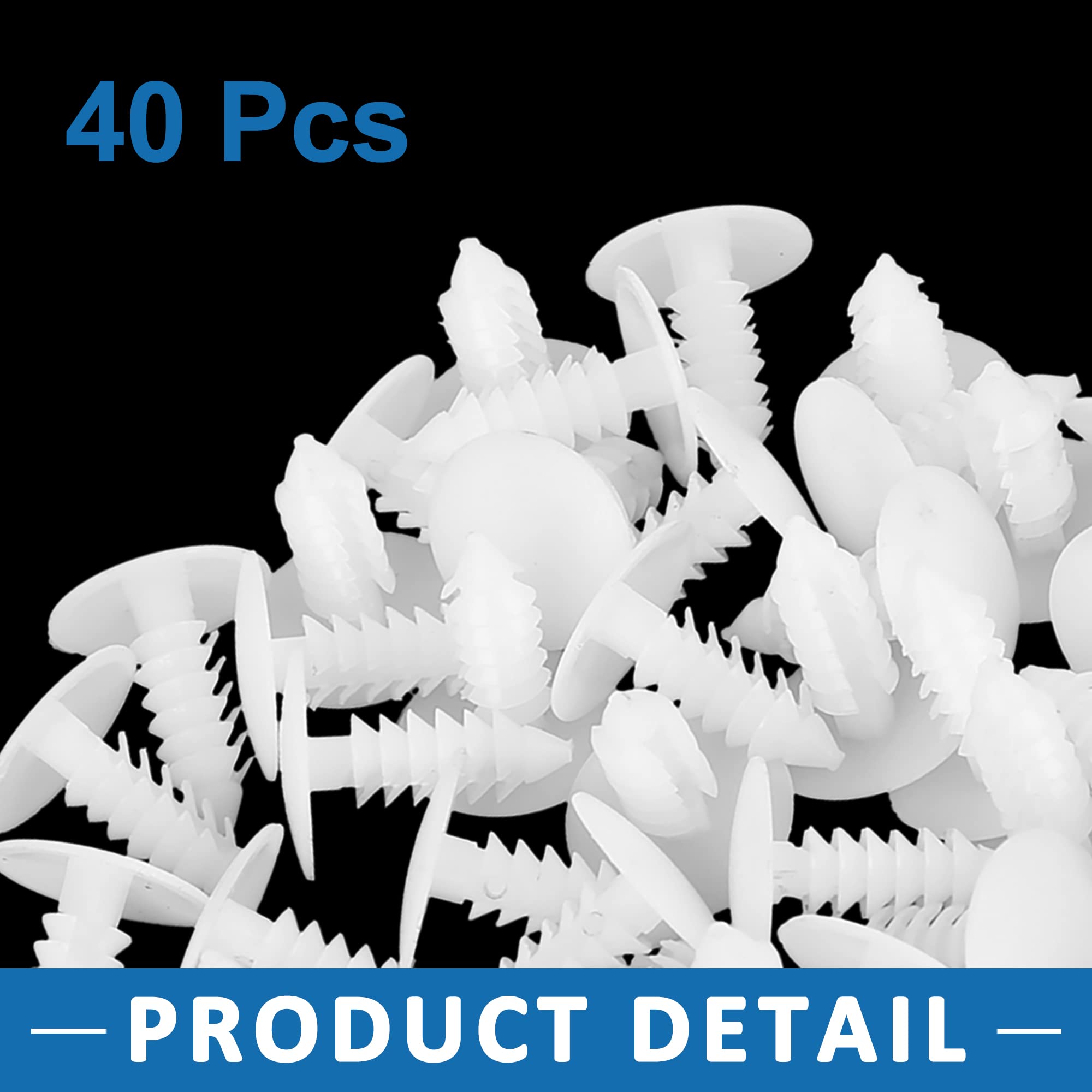 Juego De 40 Remaches De Plástico Blanco - Para Agujero De 5 Mm, Ideal Para Paragolpes, Guardabarros Y Paneles De Coche