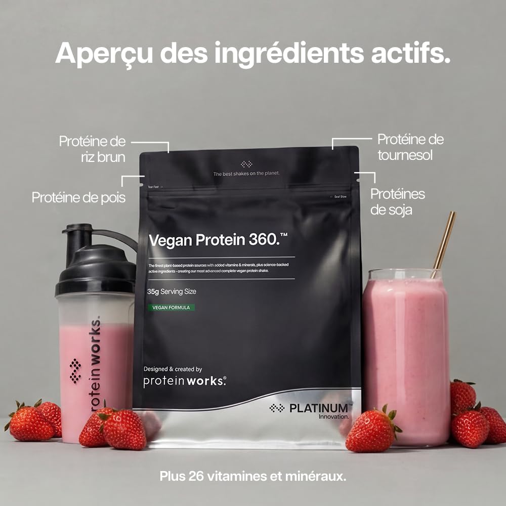 Protein Works | Vegan Protein 360 – PLATINUM Innovation, Poudre Protéine Vegan Premium, Shake Protéiné Végétal, Vitamines & Minéraux Essentiels, Faible Sucre, Chocolat Onctueux, 28 Portions, 1kg