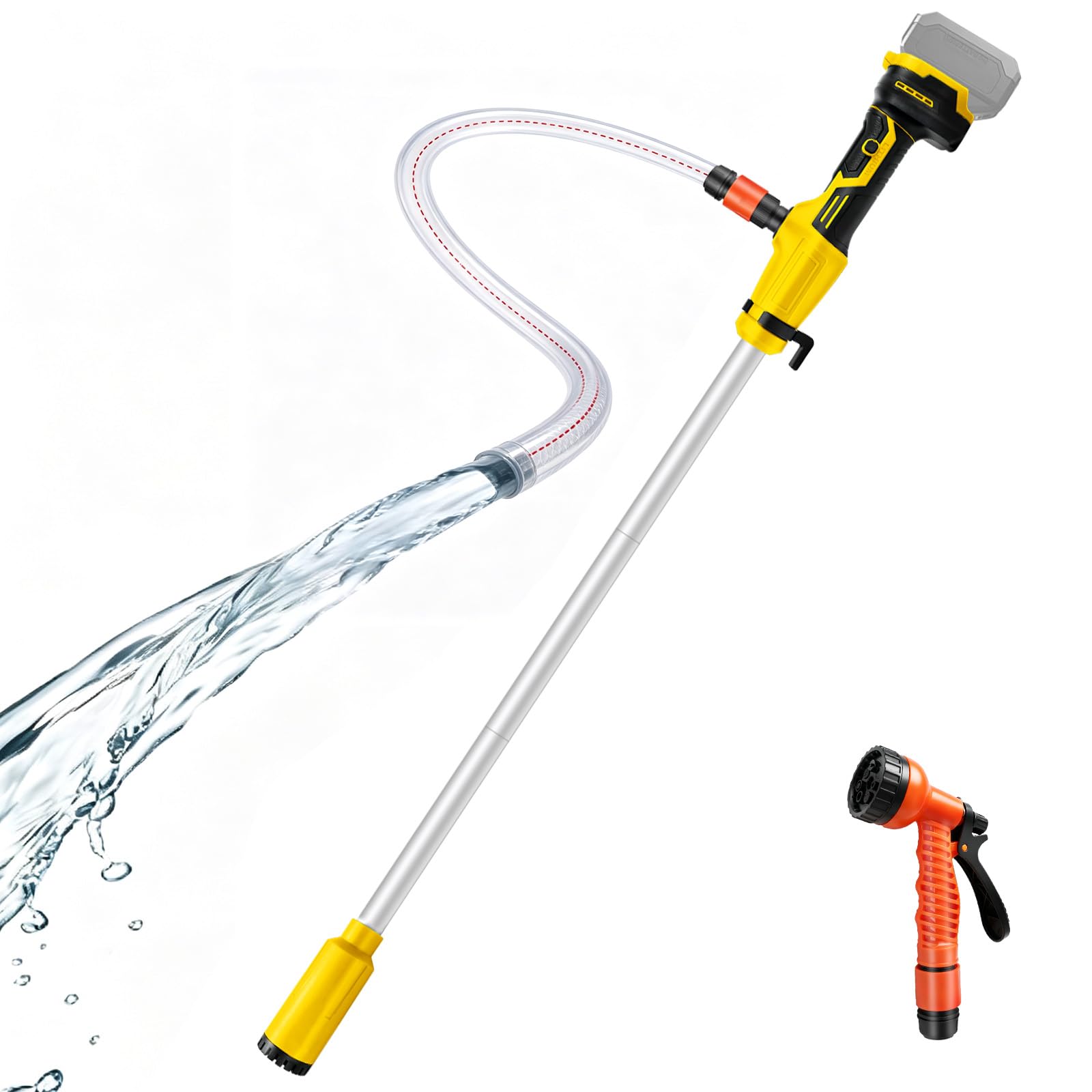 Akku-Regenfasspumpe 50 l/min kompatibel mit Dewalt 20V-Akku (ohne Batterie) | tragbare Stabpumpe, mit Sprühkopf und 1,5 m langem Schlauch, für Pools, Gärten, Teichen, Fässern