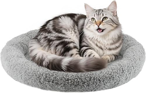 Miniatura 1 de NAMSAN Camas redondas para gatos de interior, 19.5 x 19.5 x 2 pulgadas, almohadilla de cama autocalentable para mascotas con almohada alrededor,