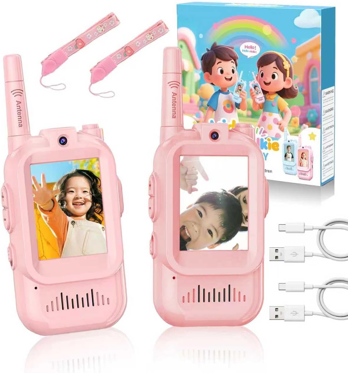 Video Walkie Talkies for Kids, 2 Pack, 400meter Long Range，Voice Changer ，HDCamera, for Outdoor Backyard Camping Games,Christmas Birthday Gifts for Boys & Girls Ages 3-12 Pink+Pink