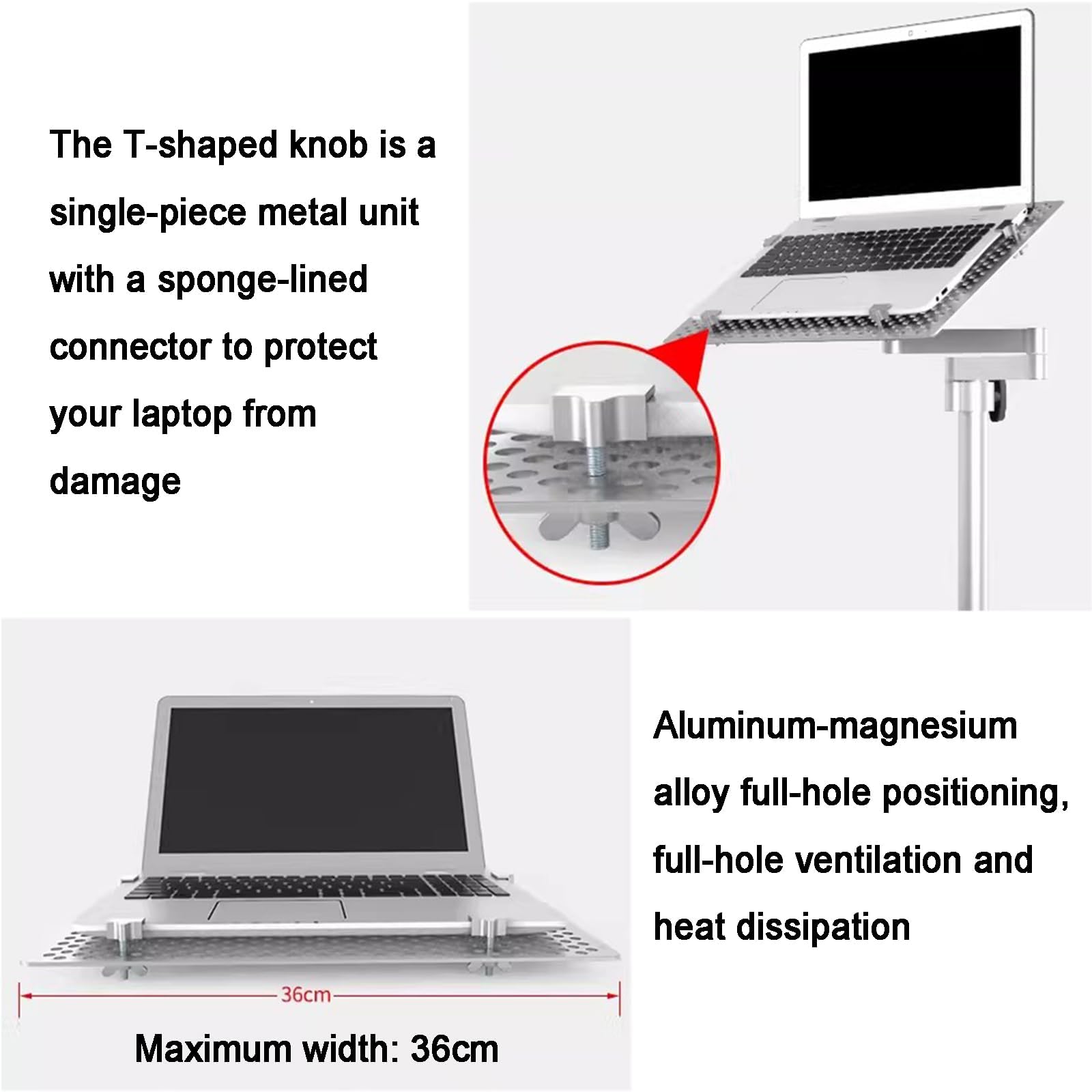 Soporte de brazo para laptop, bandeja articulada de movimiento completo con plataforma de refrigeración ventilada, soporta hasta 8 kg, ideal para estación de trabajo en casa y oficina