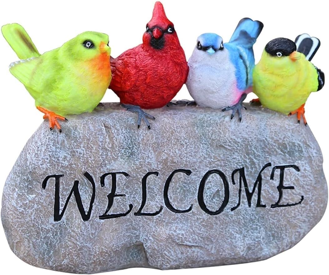DFrywdgSEY Animal statue, Front Porch Birds On A Rock Statues Resin Lawn Ornaments Set of Cute Cats Statue with Welcome Sign Animal Sculpture Outdoor