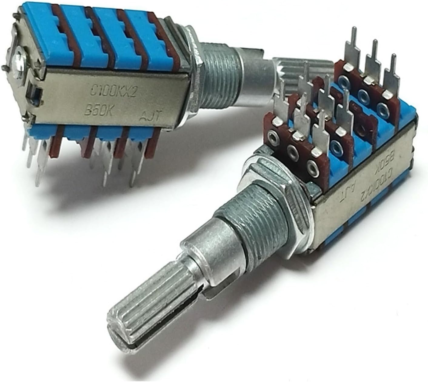 1pc 12mm potentiometer Dual shaft, triple unit With Midpoint B50K Outer shaft control section C100KX2 plum shaft 30mm