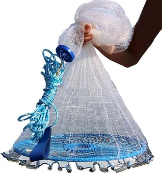 Lawaia Fishing Net, Cast Net, 72 Inches, Blue, 3/8 Inch Mesh, Monofilament Line, Nylon/Polyethylene, Plastic Handle, 7.2 Pounds