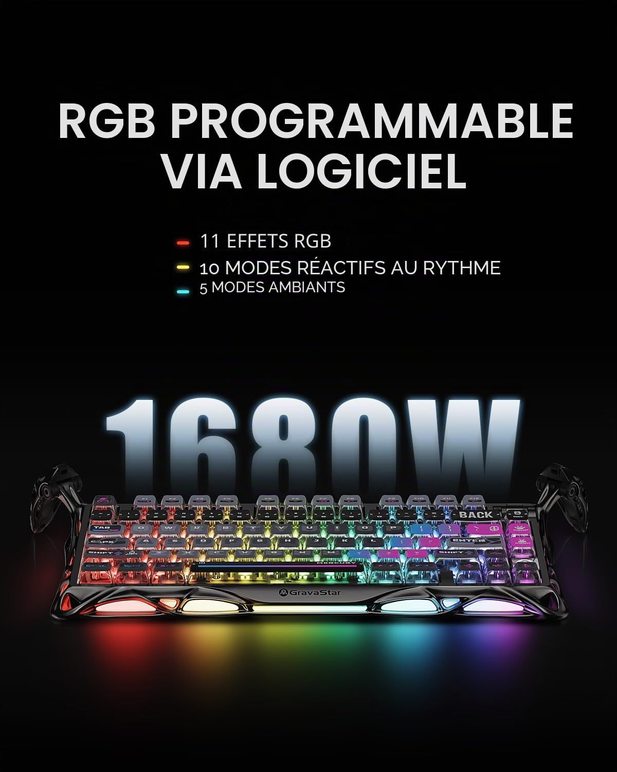 GravaStar Mercury K1 Pro Clavier Gamer Mécanique sans Fil 75%, Clavier Gaming Tri-Mode (2.4GHz/Bluetooth/Wired) avec RGB, Batterie 8000mAh, Clavier Aluminium,Hot Swap, QWERTY, PC/Mac - Cyberpunk