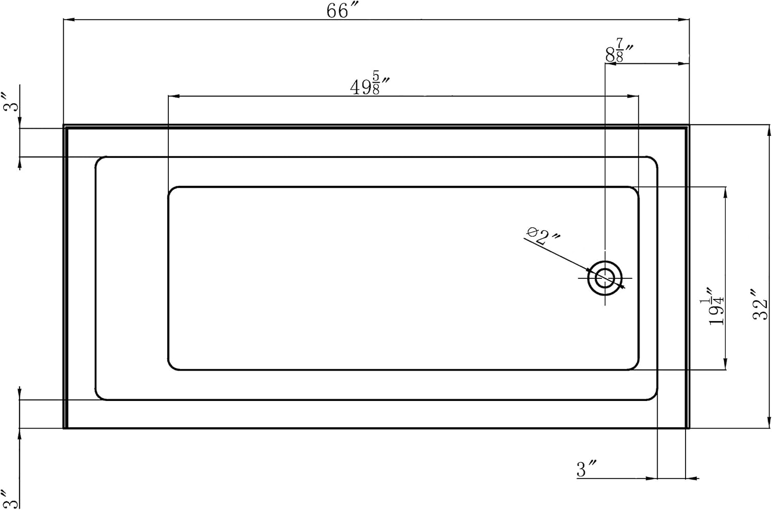 Carver Tubs - ALL6632 - Modern White Fiberglass Alcove Soaking Rectangle Bathtub for Bathrooms - White Acrylic Tub w/Left Chrome Drain - Deep Relaxing Soak - 66” L x 32” W x 20.5” H