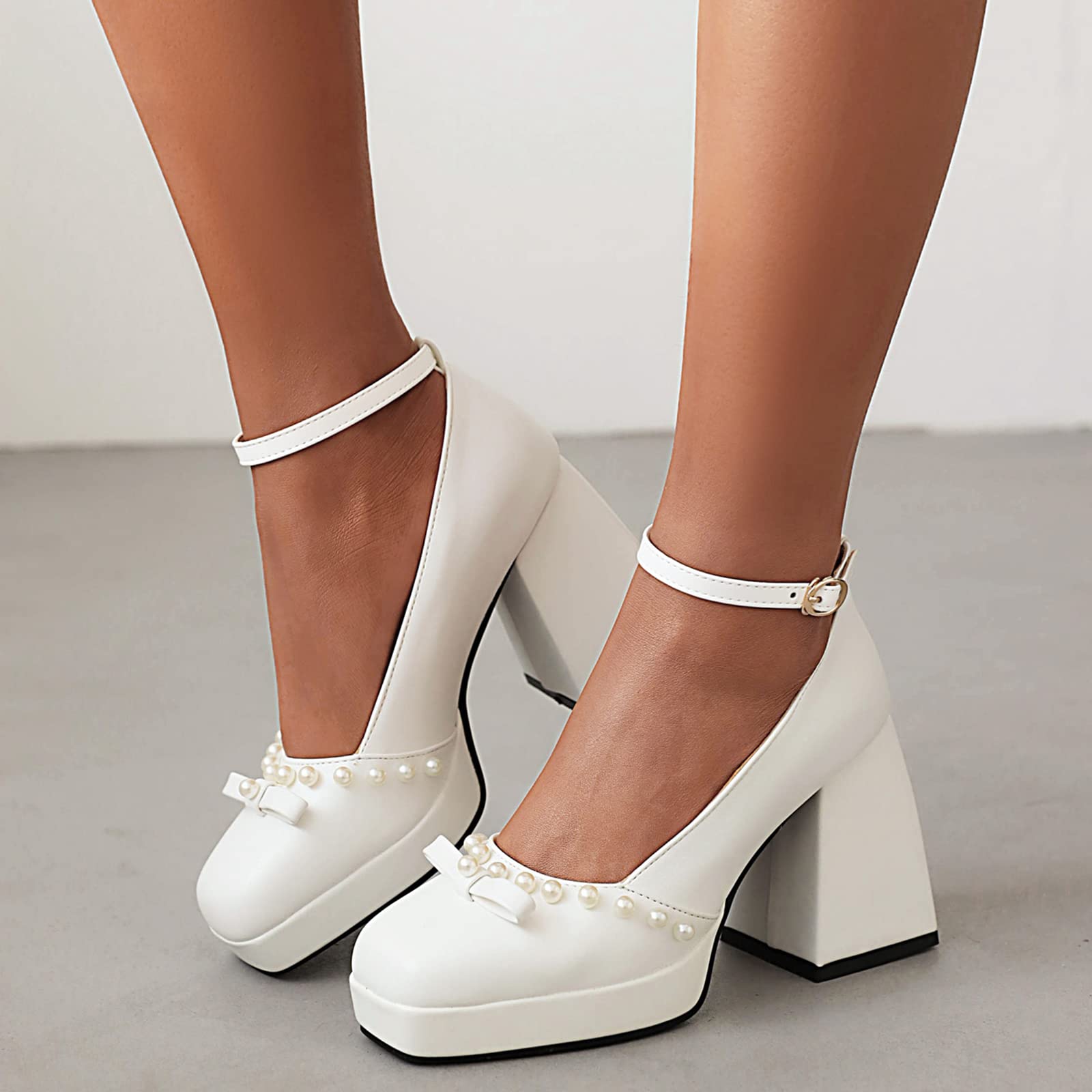 Lizoleor Zapatos Tacon Grueso Plataforma Correa Tobillo Señora Fiesta Stylish