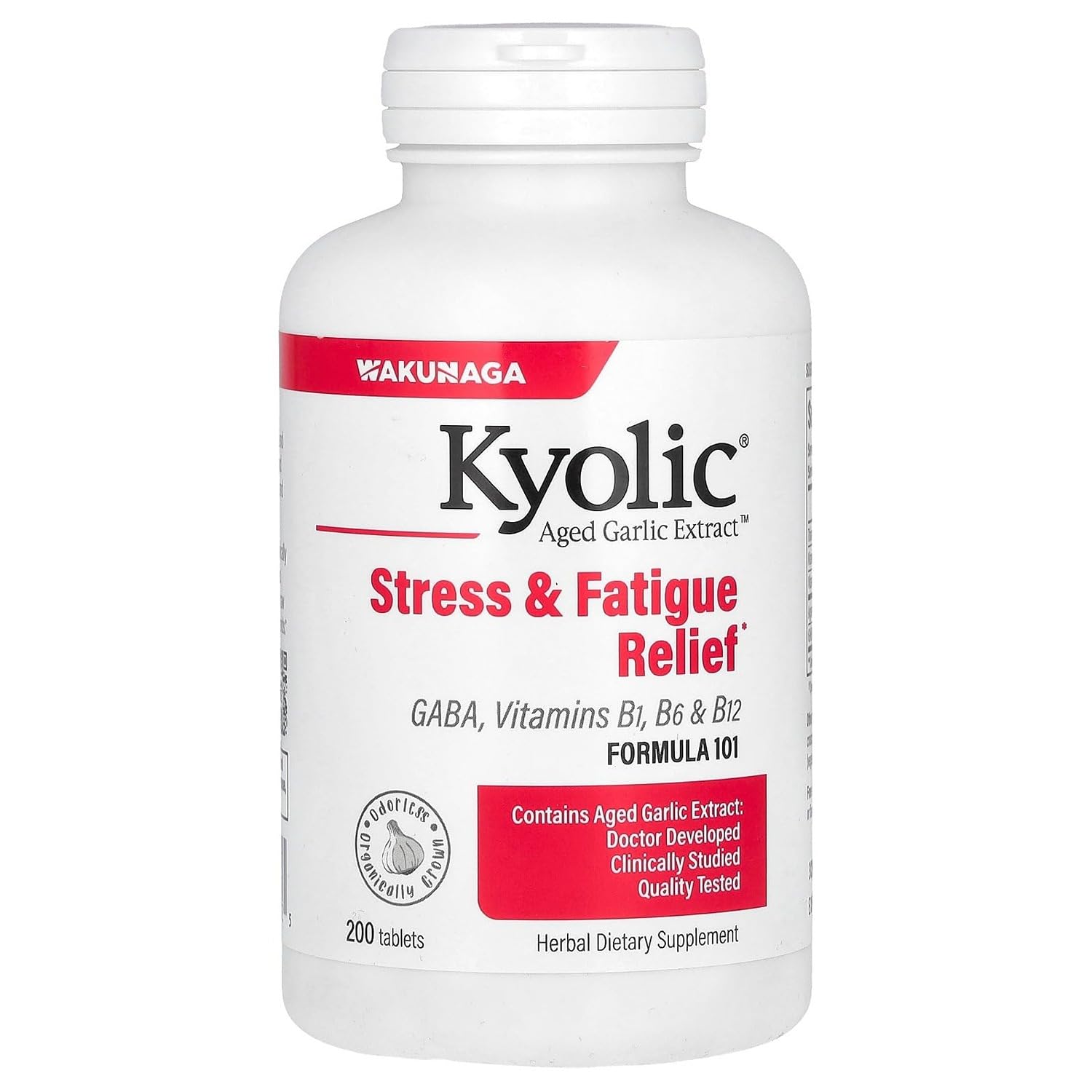 Kyolic Aged Garlic Extract Formula 101, Stress and Fatigue Relief*, 200 Tablets.