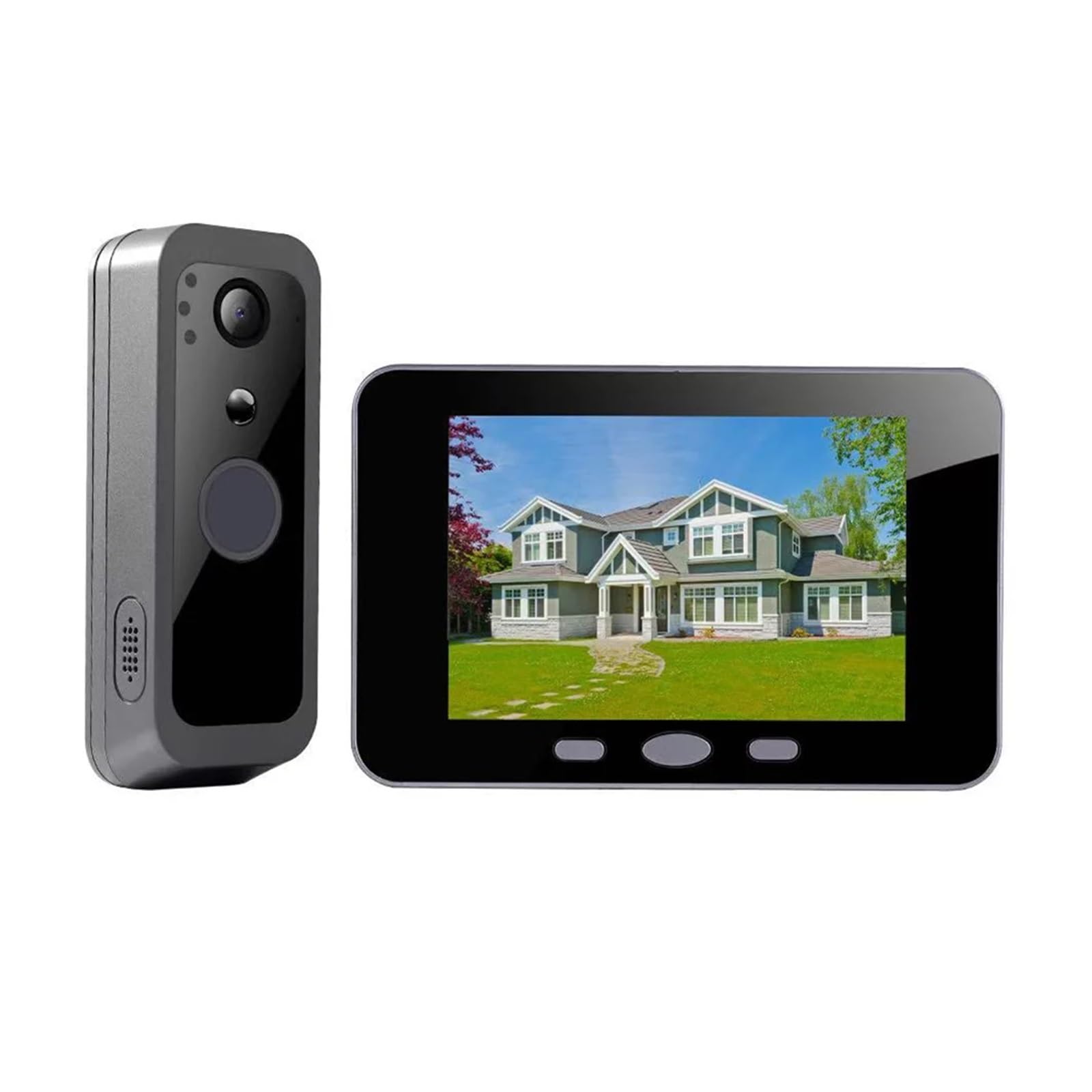 Sonnette extérieure vidéo 2,4 GHz, écran IPS Pouces, détection de Mouvement PIR bidirectionnelle, for Villa, Maison, Bureau, Appartement Grand Angle