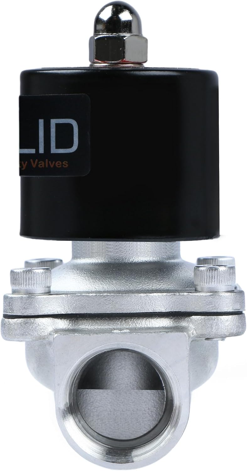 U.S. Solid Smart WiFi Solenoid Valve, 1 in Stainless Steel, AC 110 V, App-Controlled, Normally Closed, FKM Seal, 12 Cv, Manual Switch, Schedule and Loop Timer