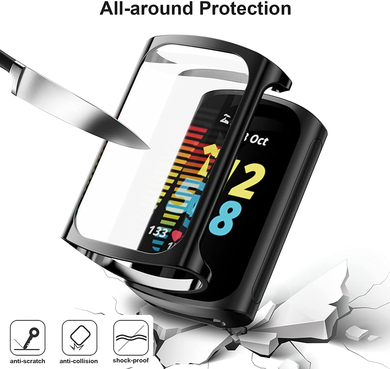 FONREST Custodia per Fitbit Charge 5 con pellicola protettiva, in morbido TPU, sottile, ultra sottile, trasparente, antigraffio, protezione completa (colori misti), confezione da 6