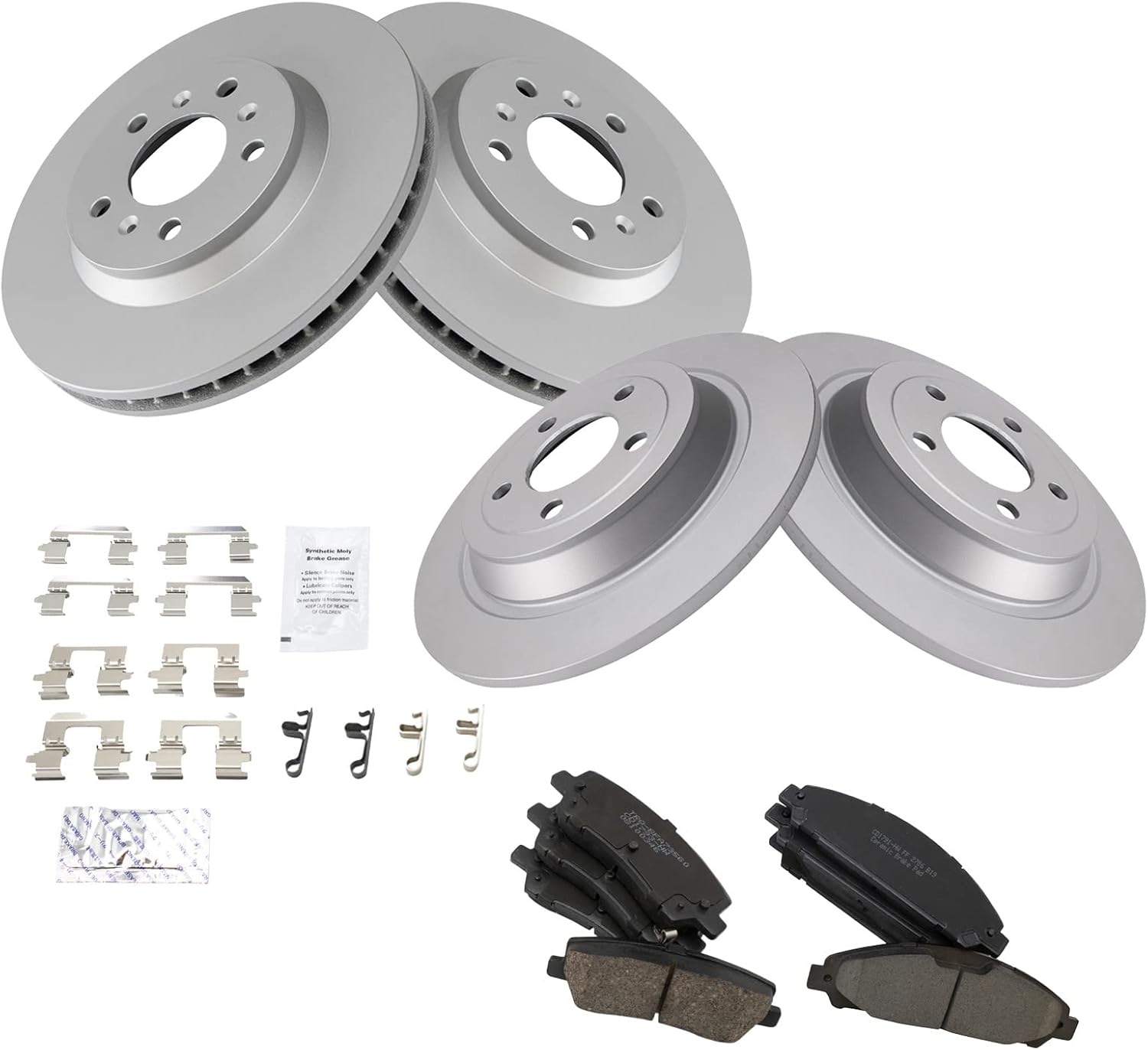 TRQ Front and Rear Brake Pad & Rotor Kit Brake Pads Brake Rotor Ceramic Premium G-Coated Compatible with 2015-2017 Ford Mustang