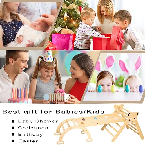 Miniatura 6 de Juego de triángulos de pikler con deslizador de diapositivas, 3 piezas para escalar, gimnasio, pickler, triángulo de madera y corazones, juego de