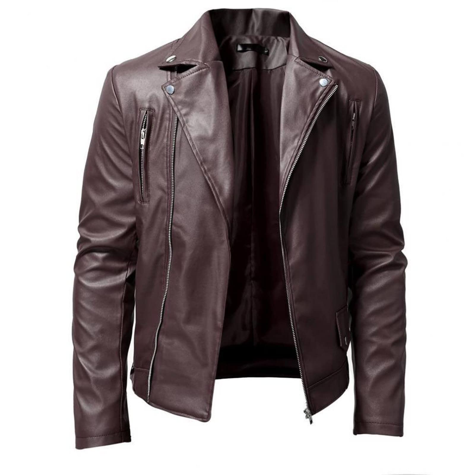 NUSGEAR Chaqueta de cuero Hombre Otoño Invierno Moda Abrigo gótico punk Chaqueta PU Deportivo bomber cremallera impermeable moto bolsillo Outwear solapa Tops Clásico Talla grande 2024