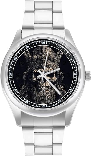 Skull and Ax Watch Men's Stainless Steel Wristwatch Fashion Dress Watches Classic Business Casual Watch Easy to Read Silver Work Wrist Watches