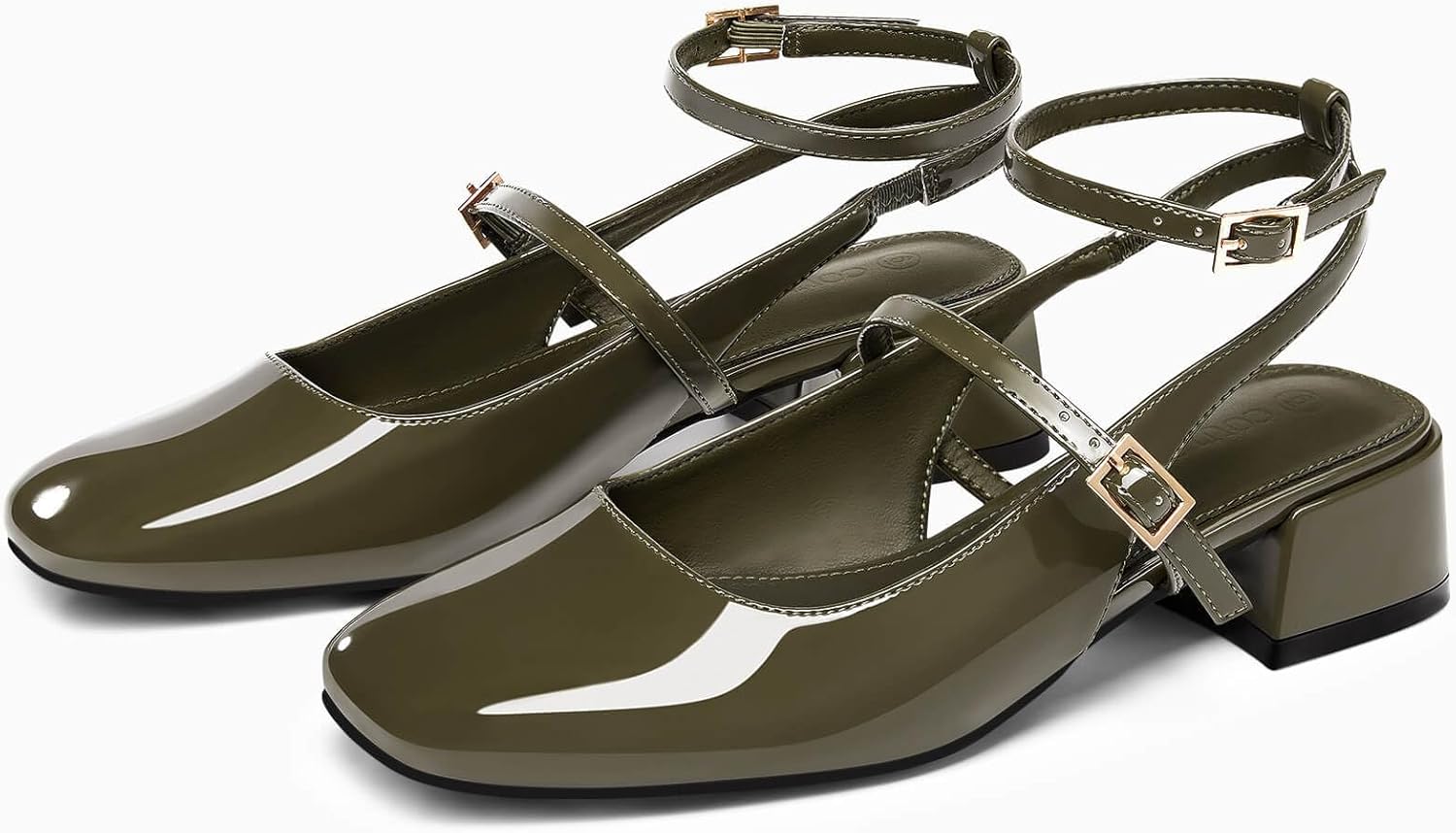 Coutgo Womens Mary Jane Chunky Low Heels Closed Square Toe Ankle Strap Pumps Wedding Party Dress Shoes - Image 3