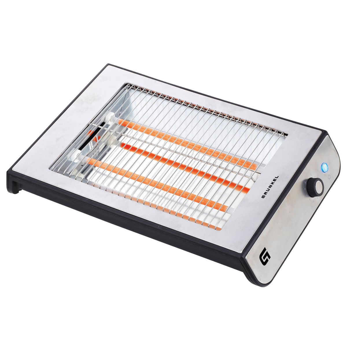 Grunkel - Tostapane per pane piatto per 4 fette da 600w TSP-INOX con 6 livelli di timer e segnale acustico di completamento. Include vassoio raccogli briciole rimovibile (Inox)