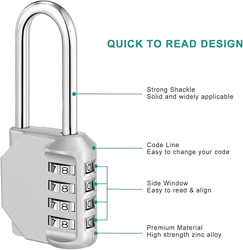 Miniatura 3 de ZHEGE Candado de grillete de 2.6 pulgadas de largo, paquete de 2, cerradura de combinación de 4 dígitos resistente a la intemperie, cerradura