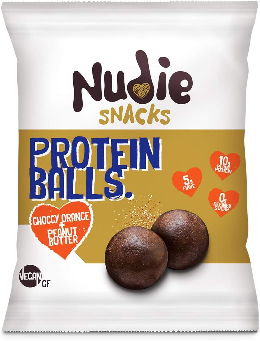 Healthy Snacks - 12 x Vegan Protein Balls by Nudie Snacks - Plant Based Energy Balls (Chocolate Orange & Peanut Butter)
