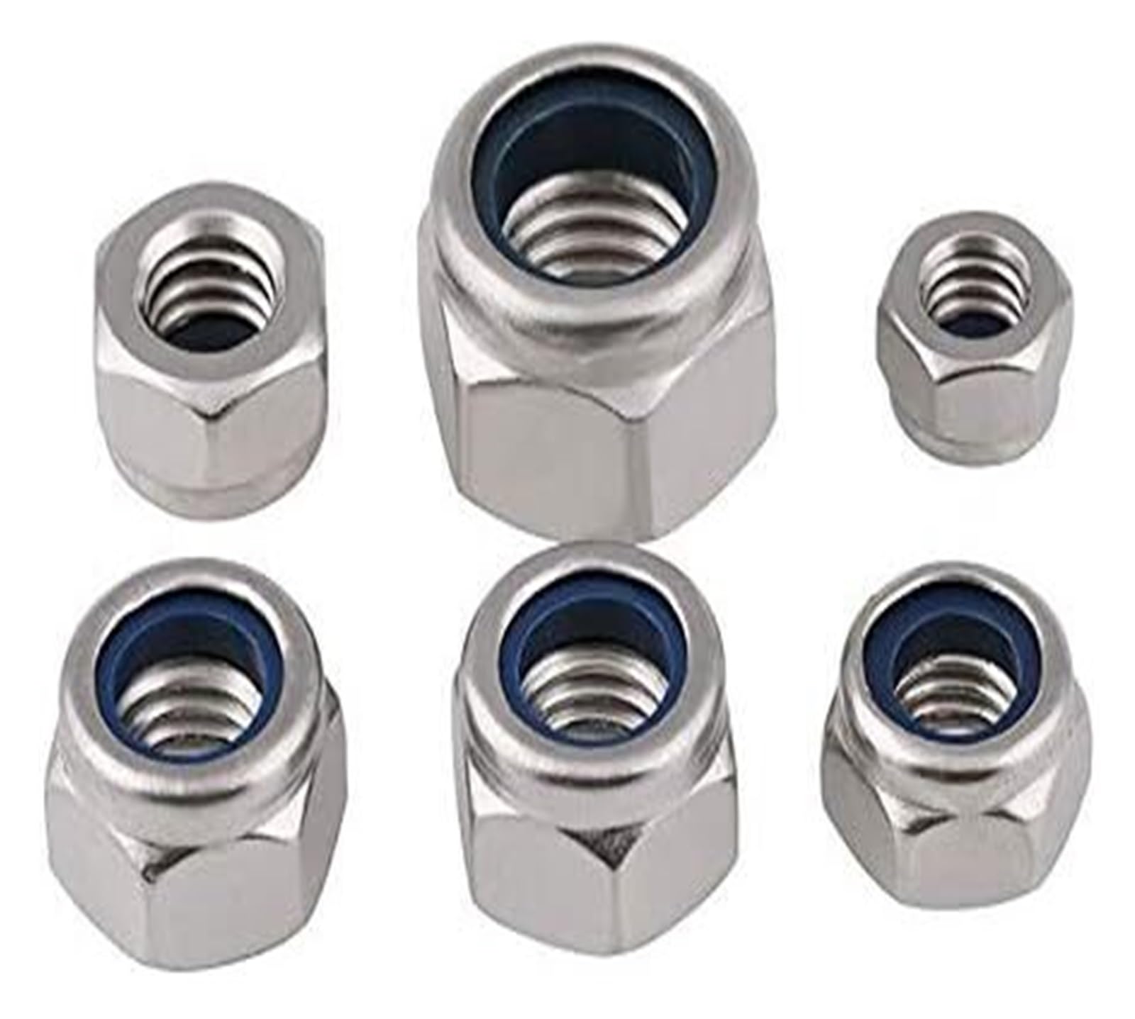 100 tuercas de seguridad hexagonales Nylock con rosca izquierda, M6 a M12, acero inoxidable 304, inserto de nailon autoblocante, tuercas hexagonales de rosca inversa for uso industrial(M12)