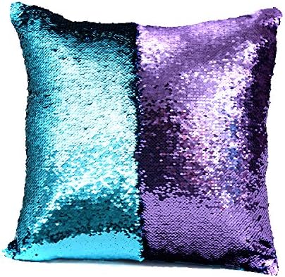 Tiaronics Magic Reversible Sequins Mermaid Pillow Cases Throw Pillow Covers Decorative Pillowcase 4040cm(1616") (Purple/Lake Blue)