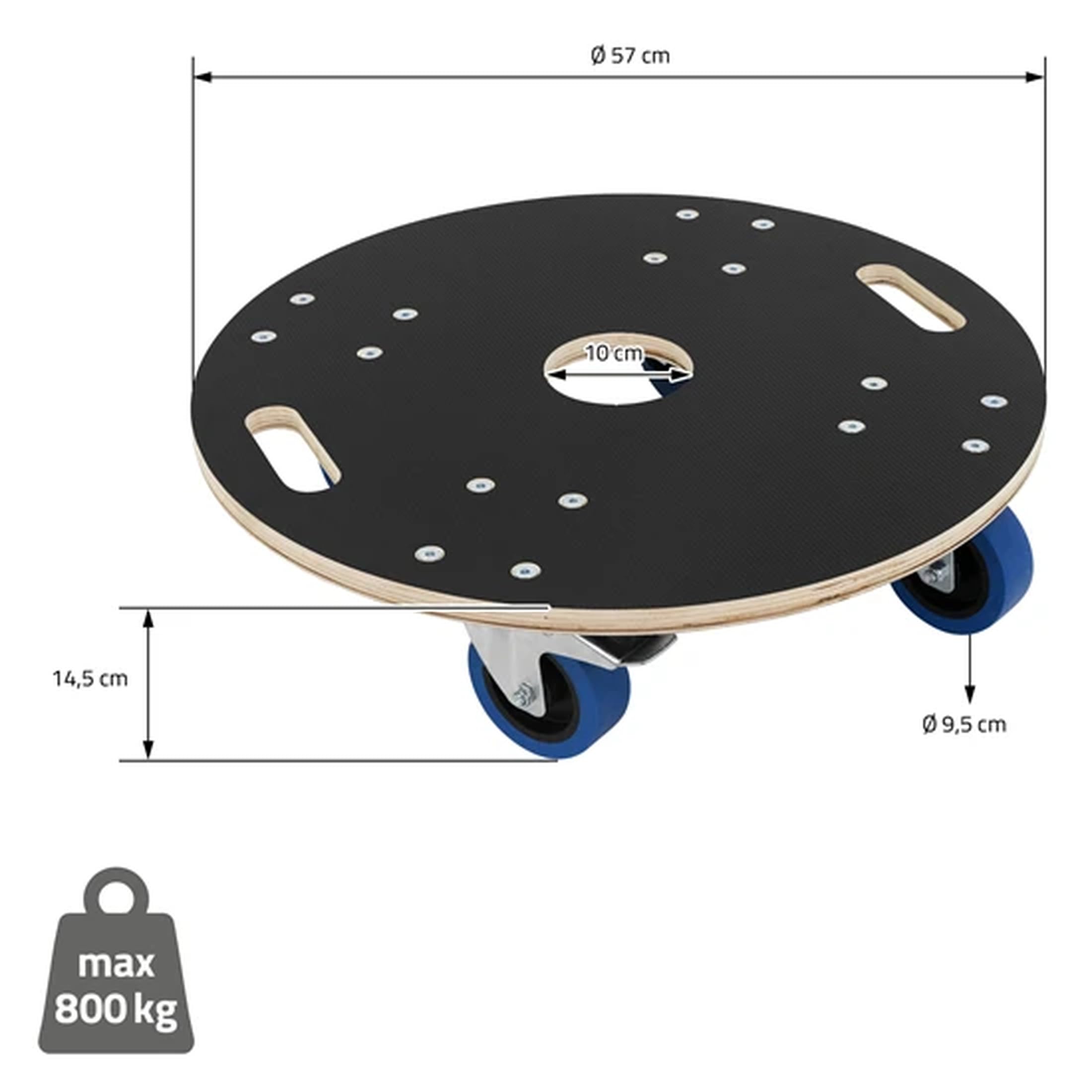 Patinete redondo para muebles, multiplex, madera, capacidad de carga de 800 kg, ruedas de transporte con frenos de estacionamiento para muebles, mudanzas y talleres (57 cm de diámetro)