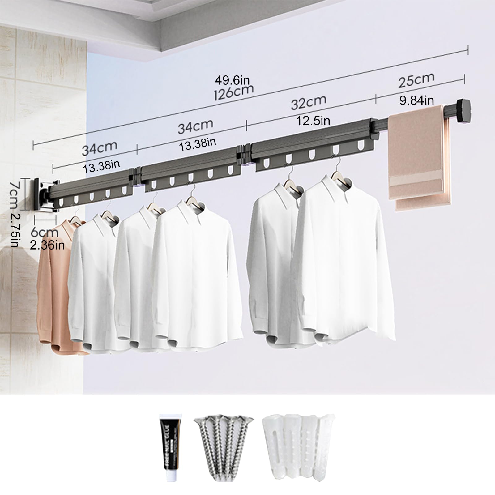 Genérico Tendedero De Lavandería Montado En La Pared, Tendedero De Ropa Montado En La Pared,Percha de Secado de Ropa Plegable - Plegable para Ropa, tendedero montado en la Pared para balcón