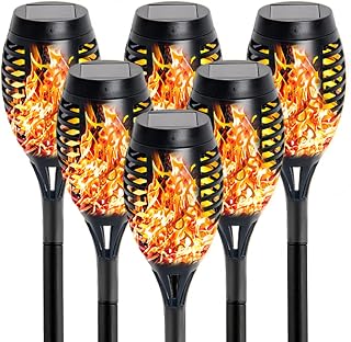 T-mark Solar Lights Outdoor 20", Waterproof Flickering Lights Outdoor Solar Spotlights Landscape Decoration Lighting Dusk to Dawn Auto On/Off Security Torch Light for Patio Driveway, 6 Pack