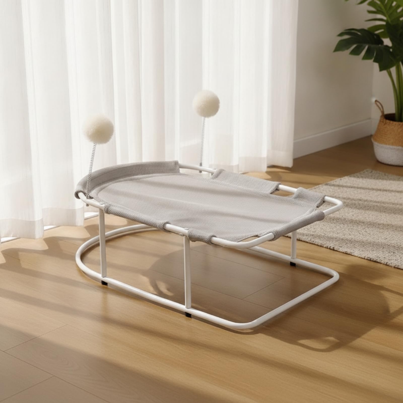 Qianly Cuccia Rialzata per Gatti Robusto, Letto Rialzato Per Animali, Struttura In Ferro, Modello Maggiorato Con Rivestimento In Sisal, Dimensioni 61 × 43 × 21 Cm, Beige Con Rivestimento In Sisal