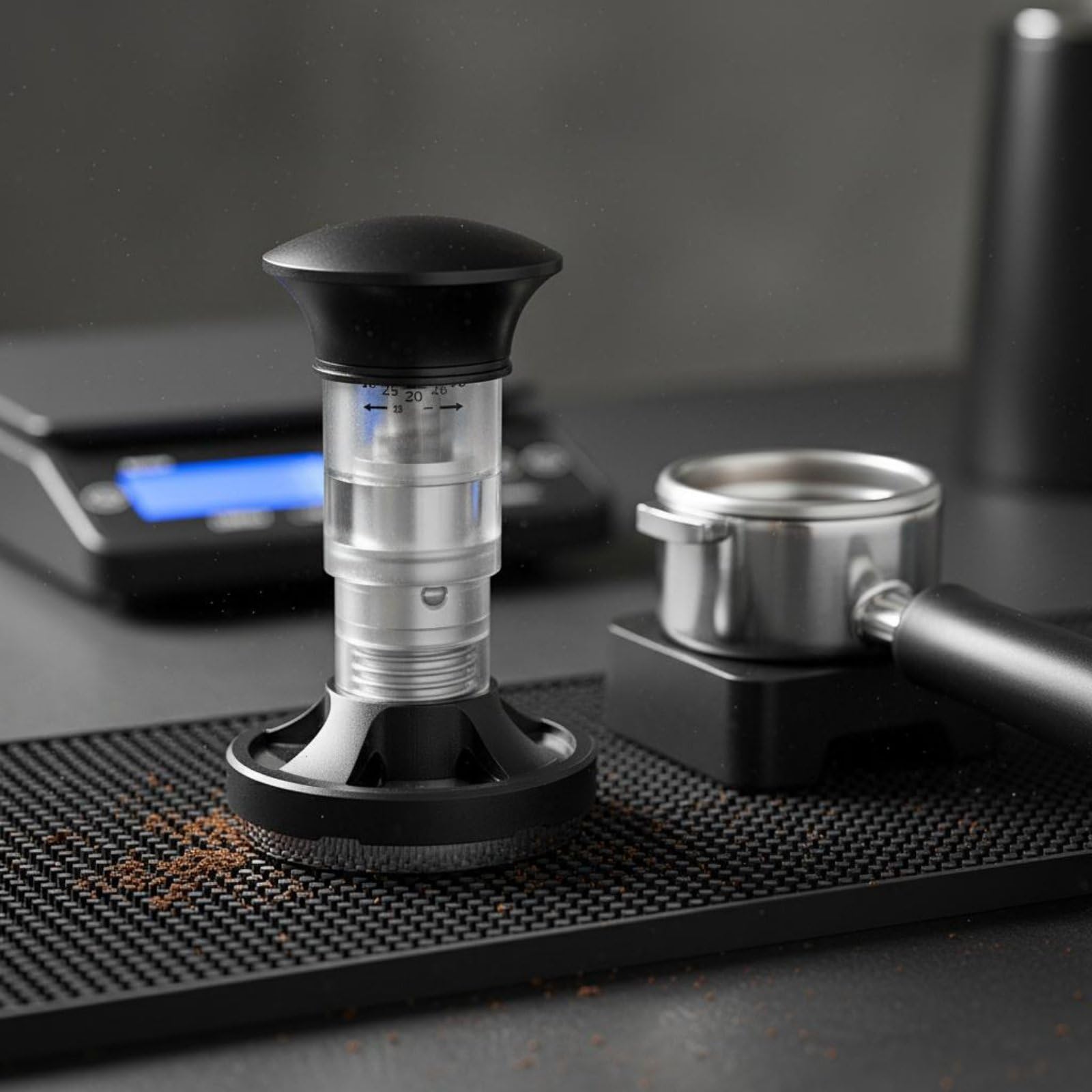 Tamper Espresso Acero Inoxidable Preciso Apisonador Espresso Acero Inoxidable Extracción Uniforme Tamper Resorte para Bar, Cocina, Negro, 58mm
