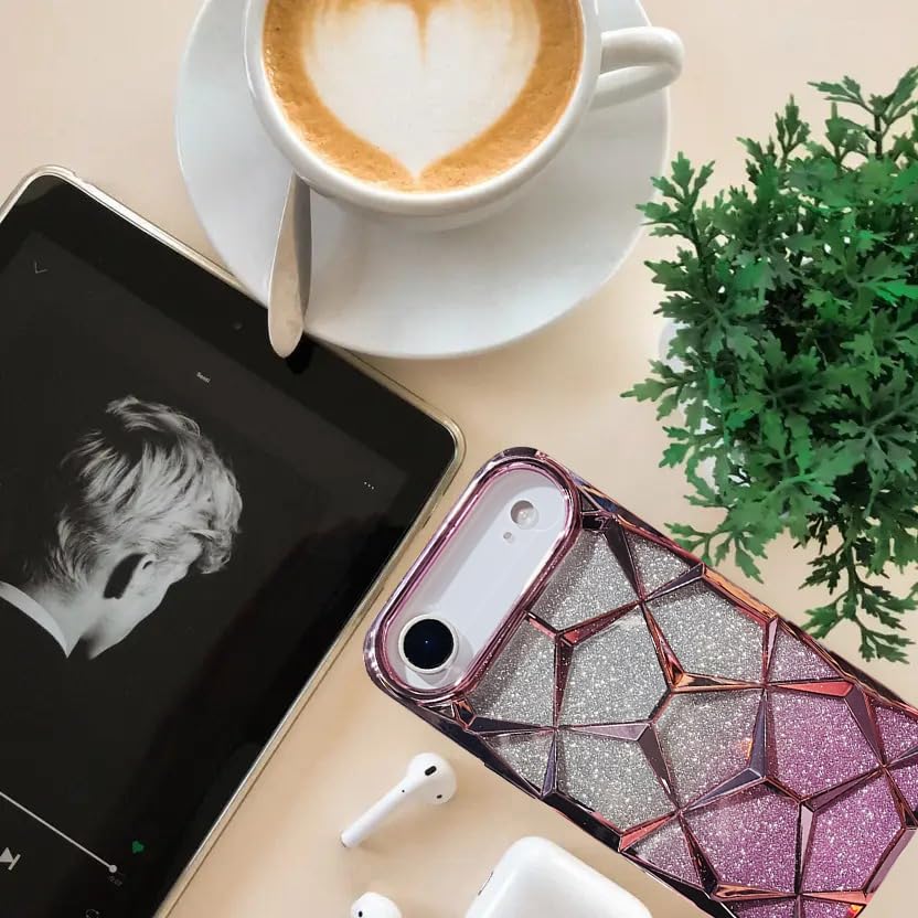 Image of VONZEE Gradient Glitter Back Cover Case Compatible with iPhone 17 Air, Luxury Electroplated 3D Cube, Diamond Bling Shiny Soft TPU Clear Shockproof Women Girls Protective Phone Cover (Rose Gold)