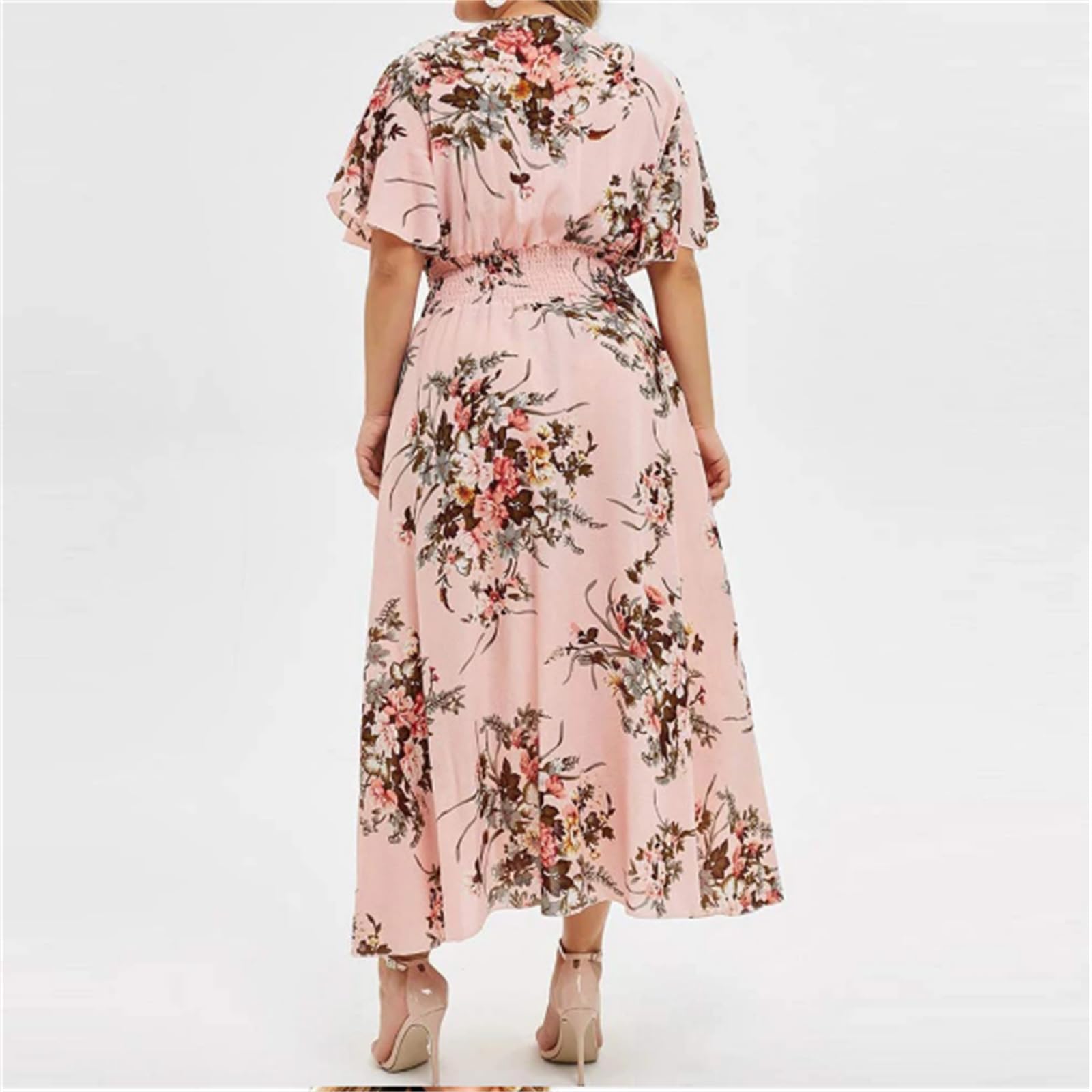 Abiti Oversize Donne Plus Size Boho Beach Floral Summer Dress Sundress Abbigliamento Femminile Loose Casual Gonna Lunga, HUTALIM, Rosa, XL