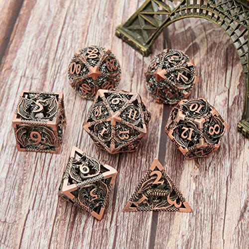 Image of DND Dice Set Metal Dice Dungeons and Dragons Dice Gift Polyhedral Dice Set Role Playing Dice D20 Hollow Polyhedral Dice Set for Dungeons and Dragons RPG MTG Table Games