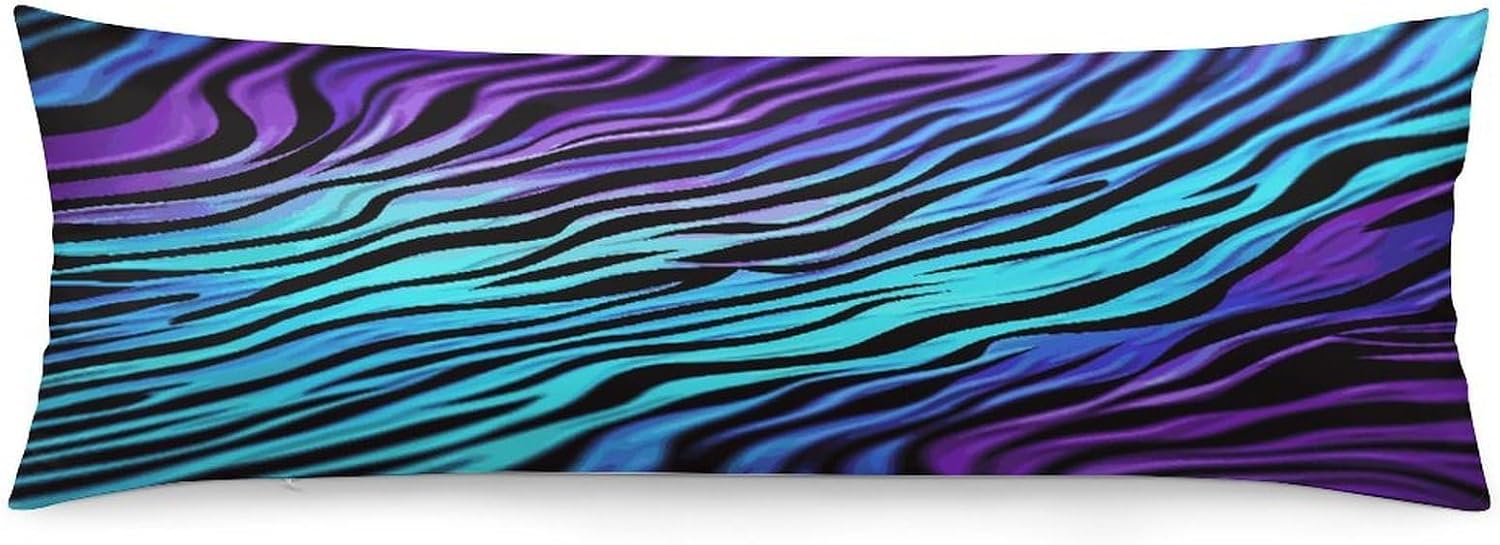Purple Blue Green Camouflage Zebra Stripes Pillowcase Decorative Body Pillow Cover Soft Full Long Pillow Case Breathable Large Body Pillowcase Cute Cozy Pillow Sham for Bed Couch Sofa 18.9 X 53 Inch