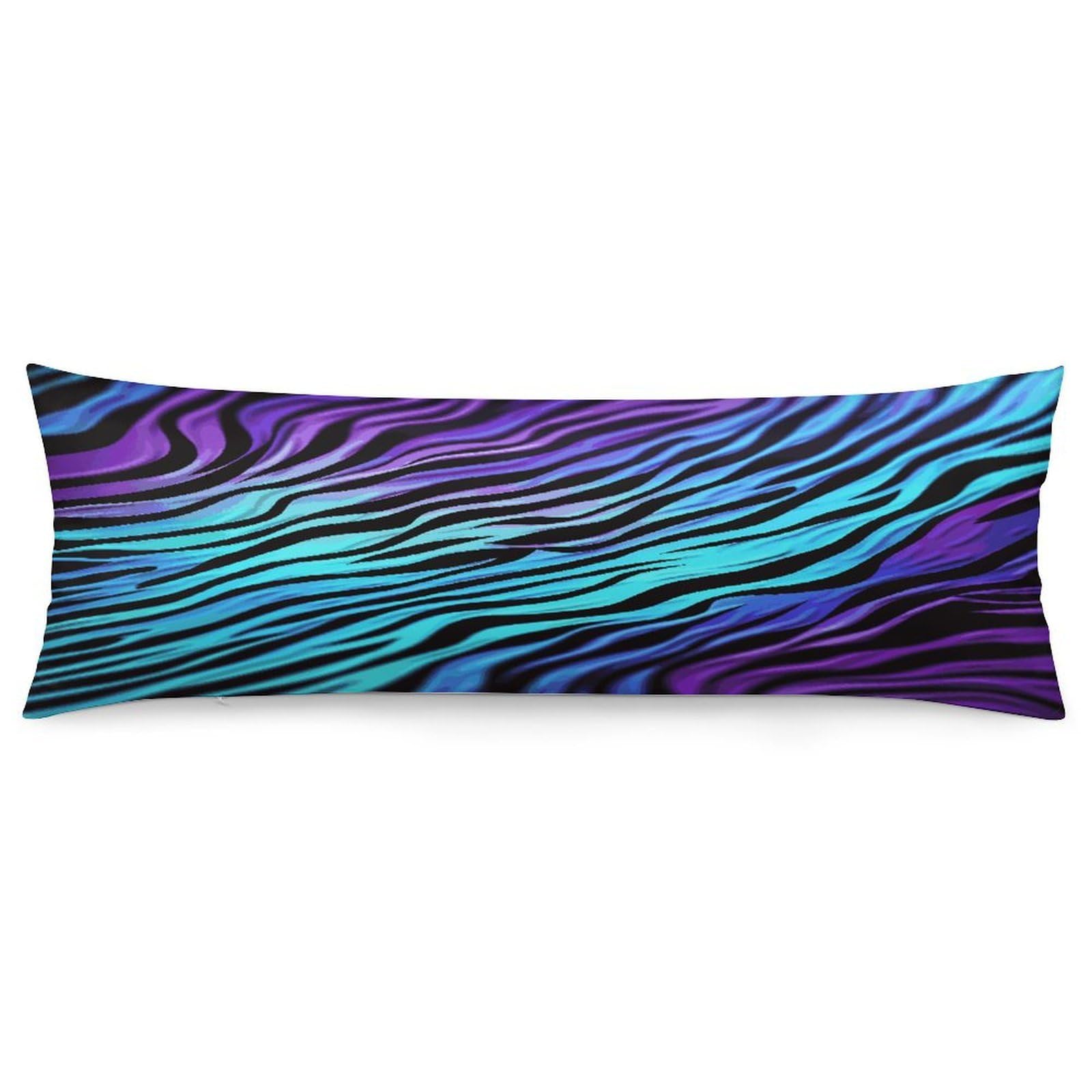 Purple Blue Green Camouflage Zebra Stripes Pillowcase Decorative Body Pillow Cover Soft Full Long Pillow Case Breathable Large Body Pillowcase Cute Cozy Pillow Sham for Bed Couch Sofa 18.9 X 53 Inch