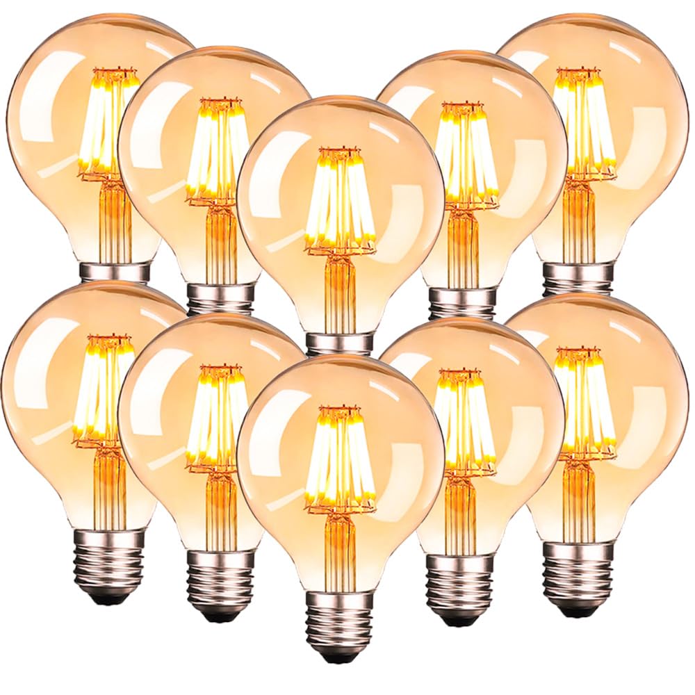 Lampadina a LED Edison G80, E27, 6 W, vintage, stile retrò, ricambio 60 W, 2300 K, luce bianca calda, AC 220 V-240 V, non dimmerabile