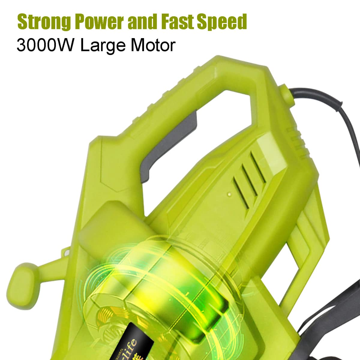 Soplador y Aspirador de Hojas 3 en 1, eléctrico, multifunción y fiable, con Bolsa recolectora de 45 l y Cable de alimentación de 30 Metros, para Patio, césped, jardín y paisajismo.