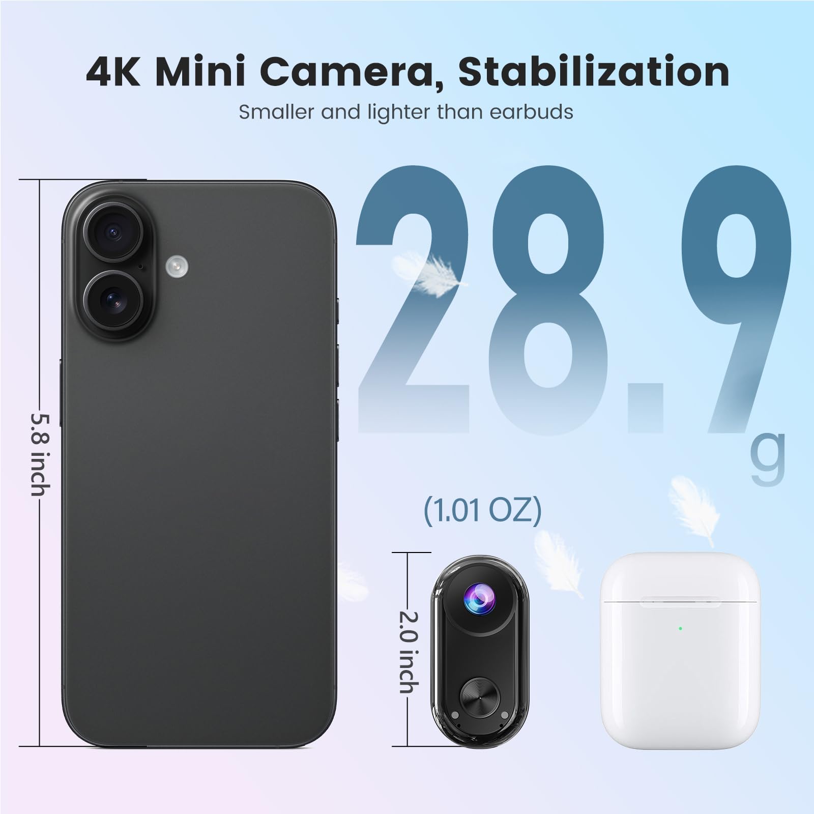 4K Mini Caméra Sport, 20MP Portable Body Camera, 6 Axes Stabilisation POV Caméra d'action,40M Caméra Étanche,WiFi Camera Portabl Sport Magnétique(Avec Carte TF de 64 Go et Accessoires de Fixation)