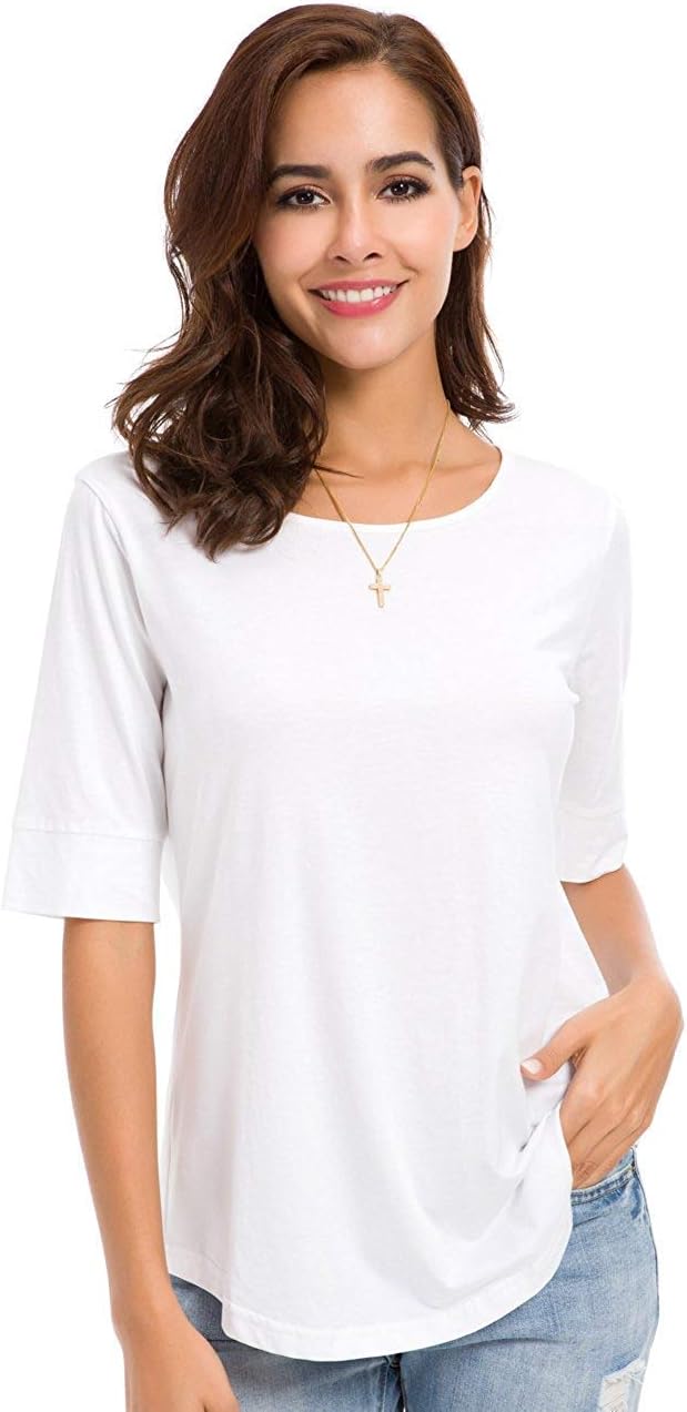 LUSMAY Womens Crew Neck Loose Fitting Tunic Shirts Cotton Casual Tops - Image 4