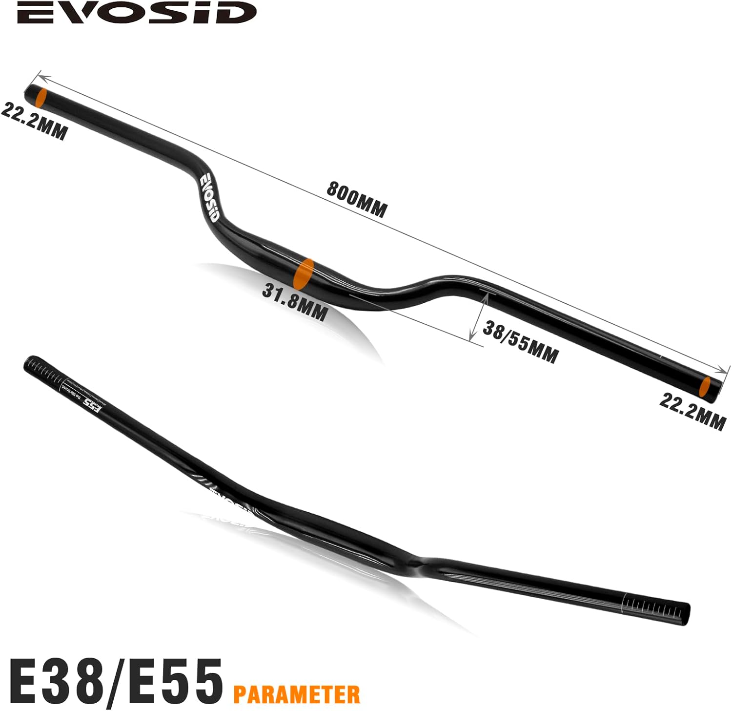 31.8MM Mountain Bike Handlebar,Lightweight Aluminum Alloy Mountain Bicycle Riser Bar Length 800mm Rise 38/55mm MTB Bike Handlebar Compatible with Sur Ron Light Bee Dirt Bike,AM,DH,XC(Black-38mm Rise)