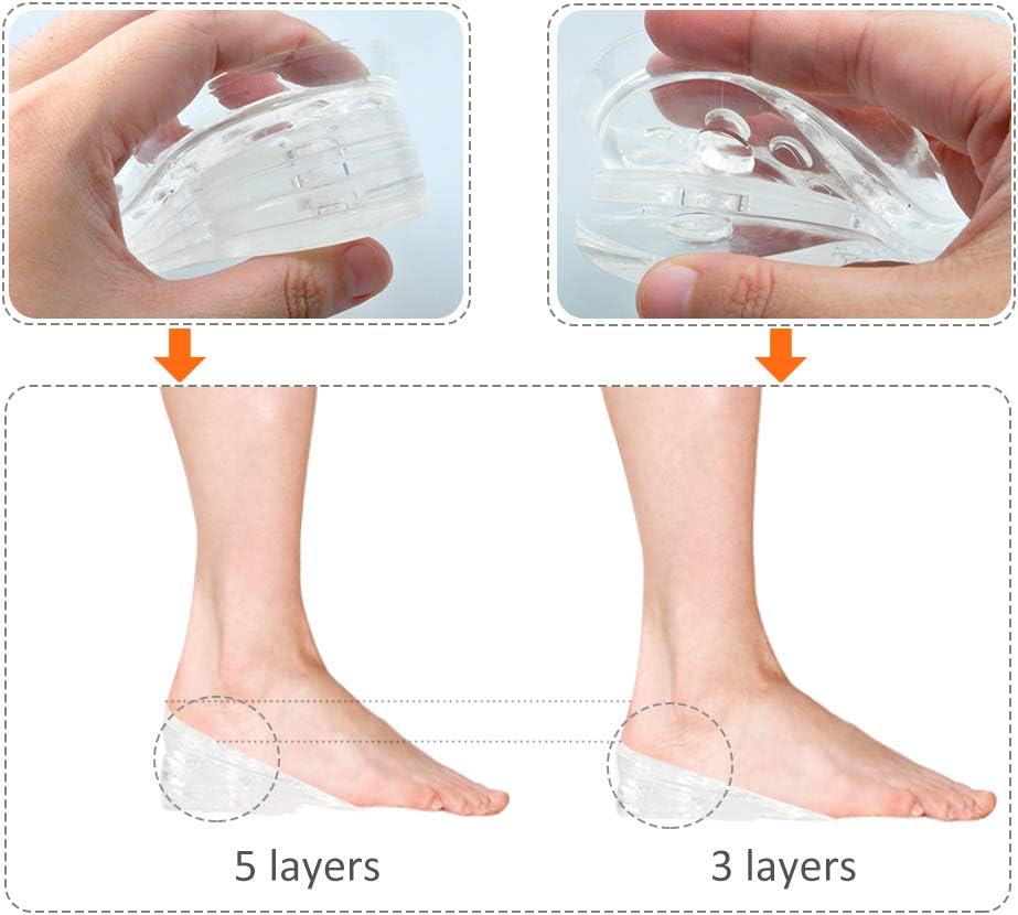 Refial Height Increase Insole 5-Layer Silicone Heel Cushion Inserts Gel Heel Pads Heel Lift Taller Height Lift Shoe Inserts Men Women
