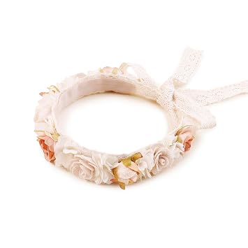 cherrboll Girls Flower Headband, Soft Elastic Floral Hair Crown Adjustable Hairband with Cotton Lace Ribbon, Handmade Headpiece for Baby Infant Toddlers Kids