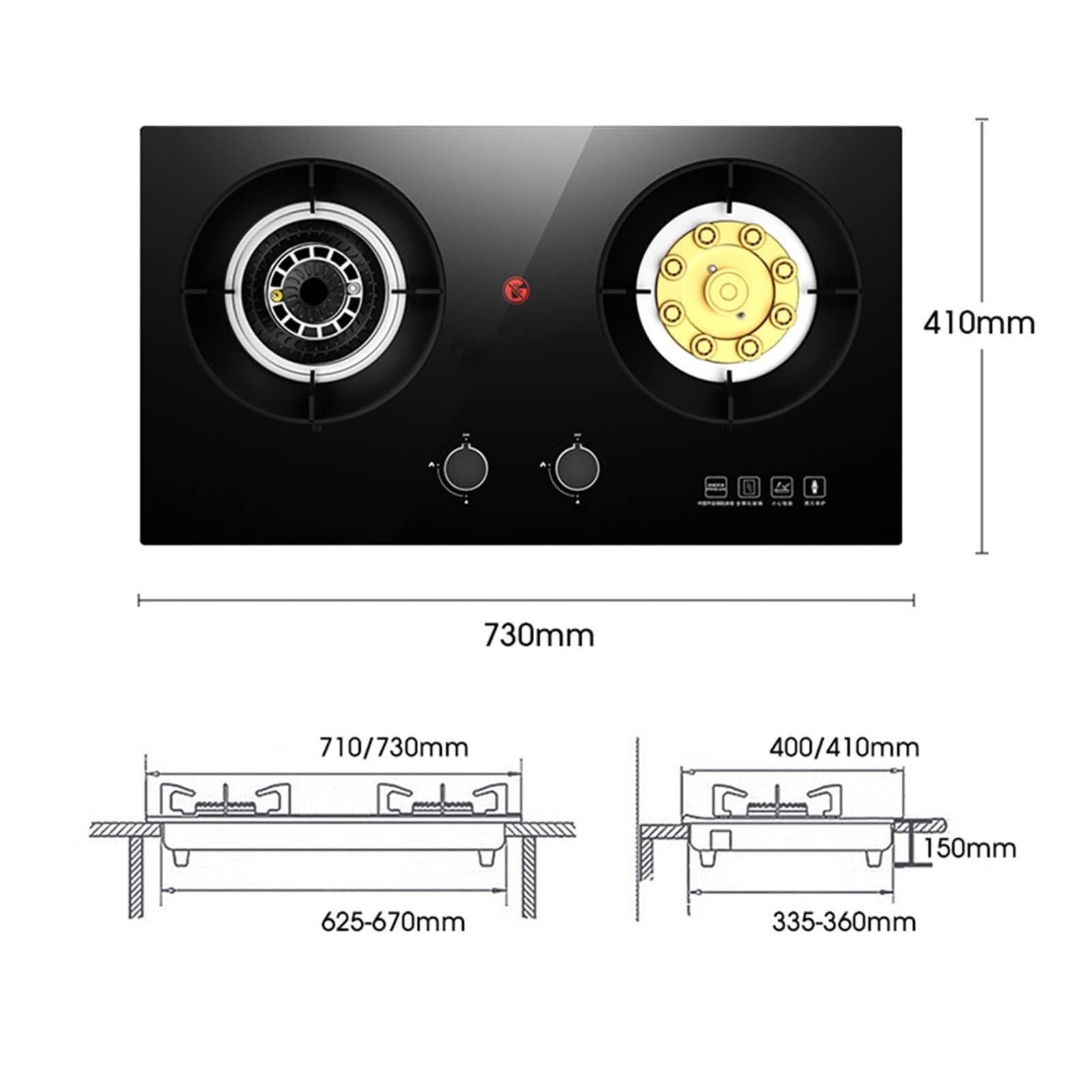 Cocina de gas portátil de 2 quemadores, doble quemador de vidrio templado para el hogar y camping, GLP/NG, 5,2 kW
