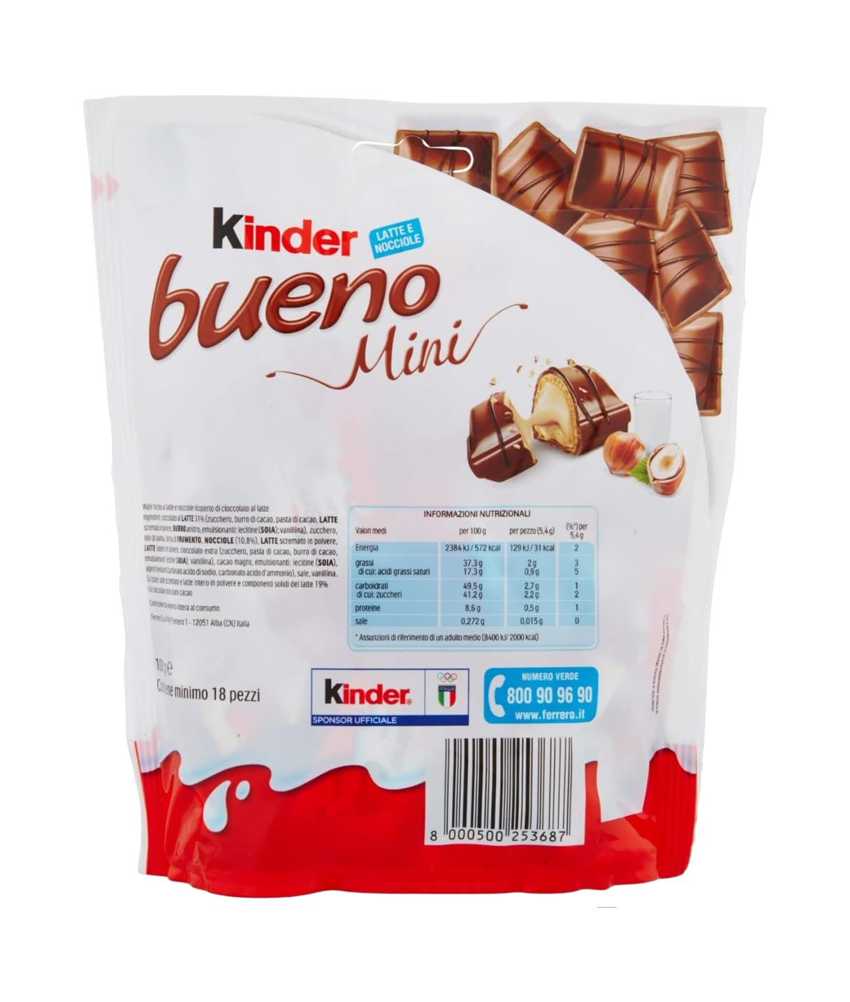 3X Ferrero Kinder Bueno Mini Wafer Farcito al Latte e Nocciole Ricoperto di Cioccolato 108g [3 Buste]