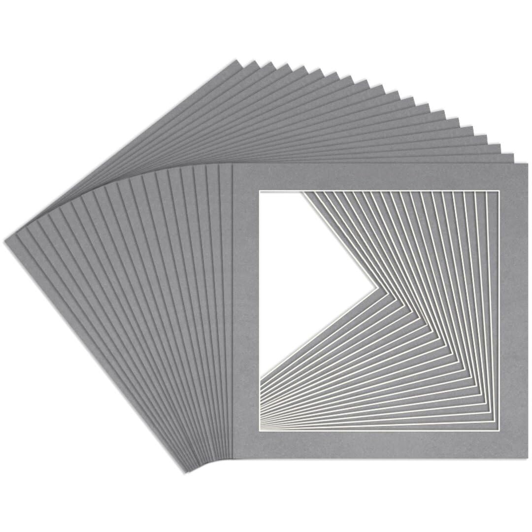 Procut Global 50x50cm Mid Grey Picture Mounts to Fit 40x40cm Aperture - Precision Cut Cardboard Photo Mount - Ideal for Frames, Prints, Artwork & Certificates - Sizes & Colours Available - 20 Pack